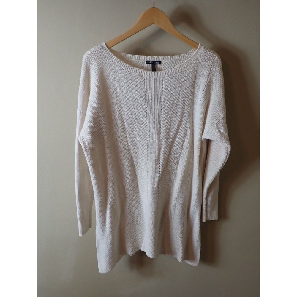 Eileen Fisher Cream Sweater Large Oversized Minimalist Extra Fine Merino Wool